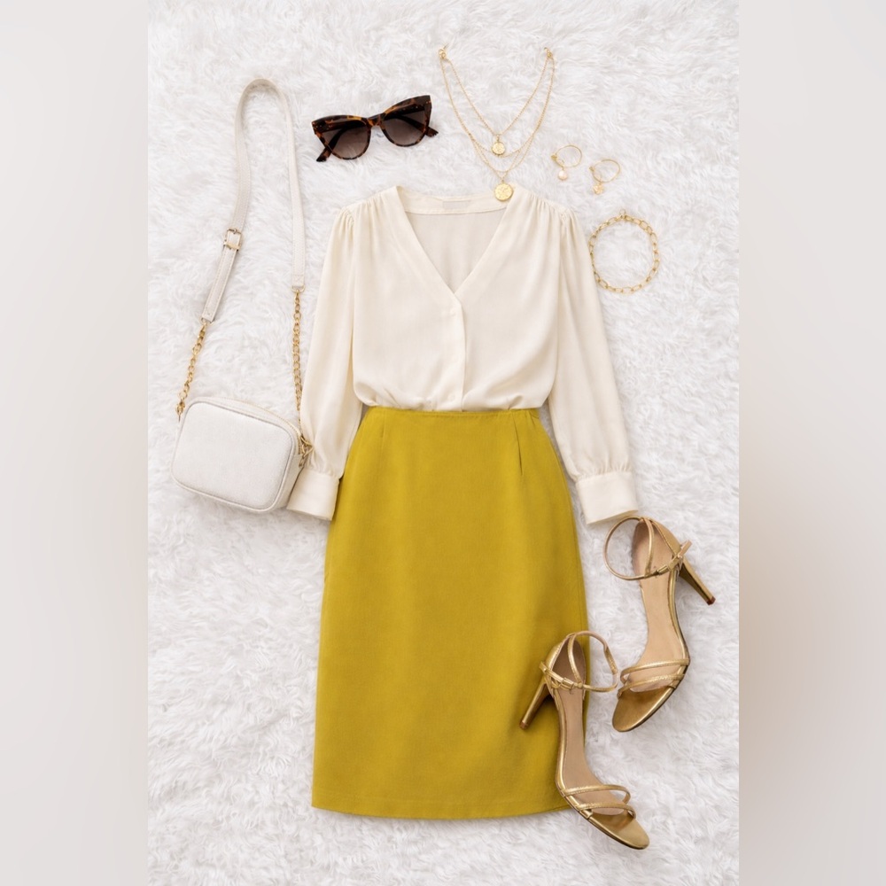 Jones New York 100% Silk Chartreuse Midi Skirt | Size 4 | Fully Lined